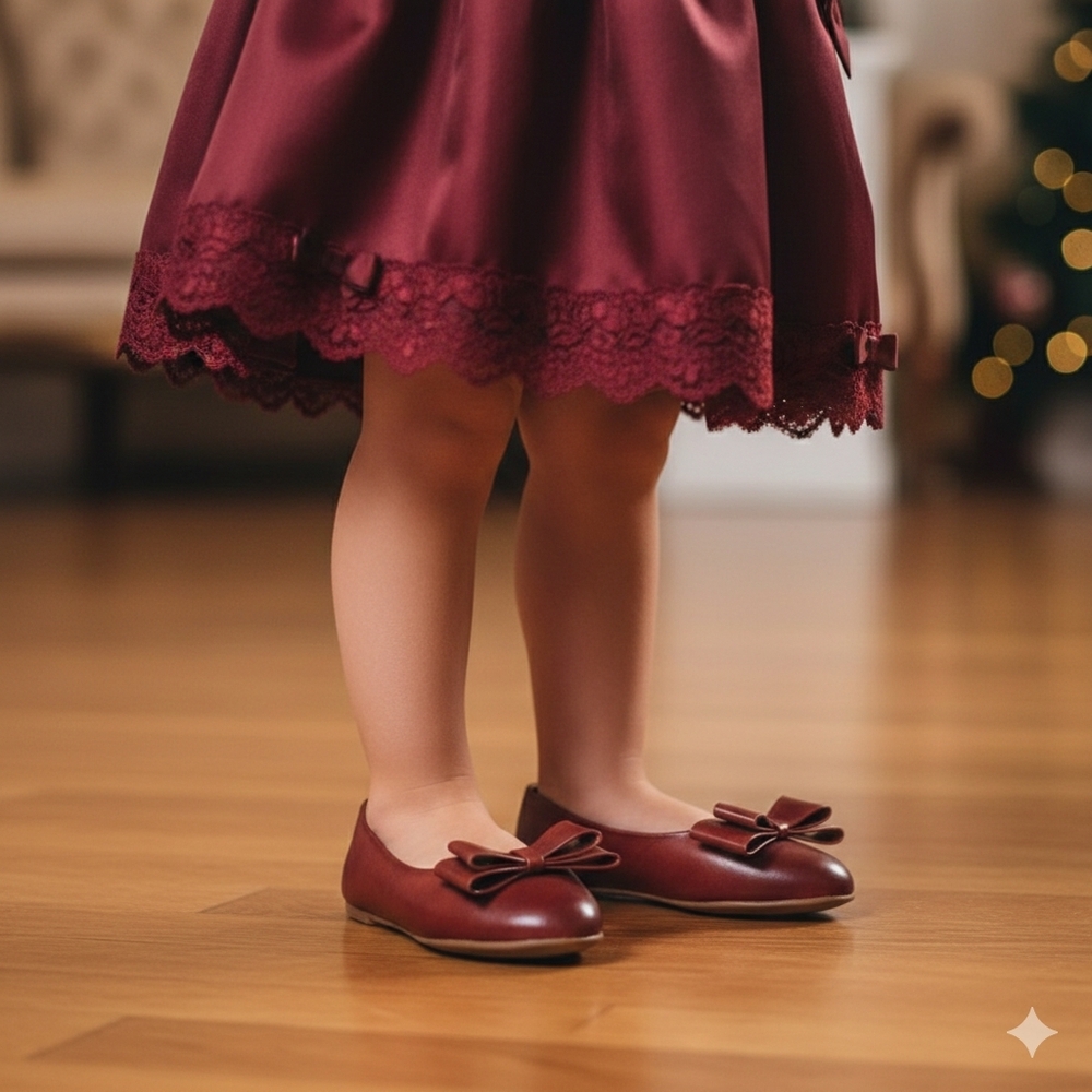 Girls Red Leather Ballet Flats with a Bow